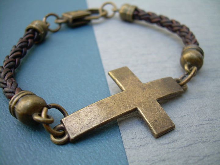 Leather Bracelet, Cross, Cross Bracelet, Mens Bracelet, Womens Bracelet, Religious Gift, Mens Jewelry, Womens Jewelry - Urban Survival Gear USA