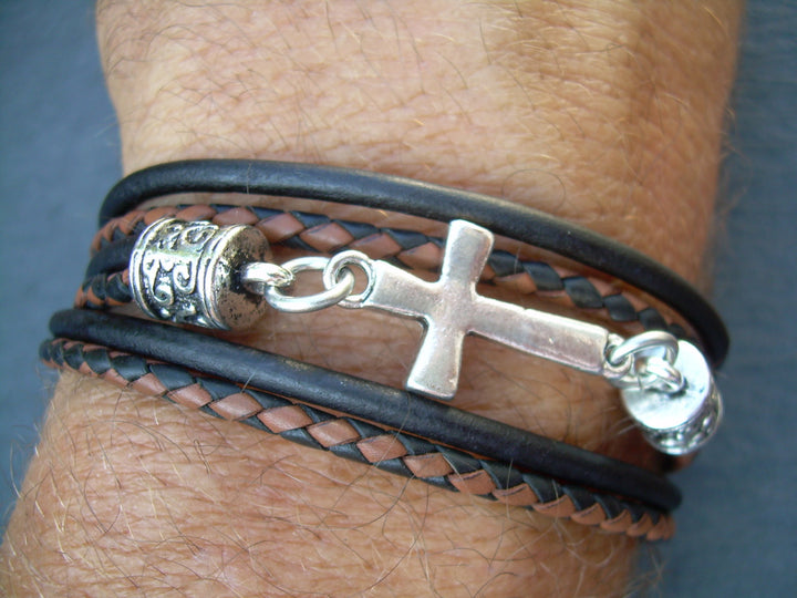 Mens Bracelets Leather Leather Bracelet Mens Bracelets Womens Bracelets Leather Bracelet With Cross Cross Bracelet Cross Religious Gift - Urban Survival Gear USA