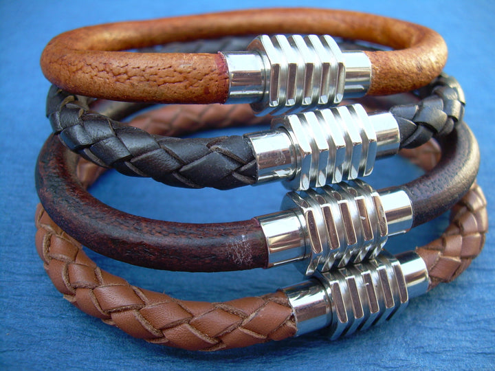 Mens Leather Bracelet, Stainless Steel Magnetic Clasp, Leather Bracelet, Mens Bracelet, Mens Jewelry - Urban Survival Gear USA