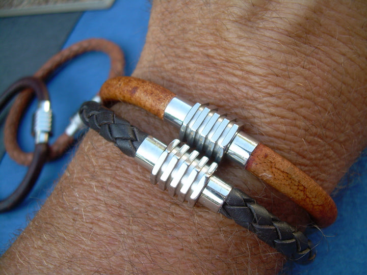 Mens Leather Bracelet, Stainless Steel Magnetic Clasp, Leather Bracelet, Mens Bracelet, Mens Jewelry - Urban Survival Gear USA