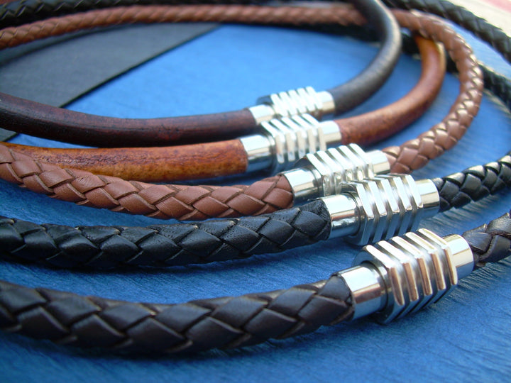 Mens Braided Leather Necklace Mens Necklace Leather Necklace Stainless Steel Magnetic Clasp Necklace Mens Jewelry Mens Gift, Leather Jewelry - Urban Survival Gear USA