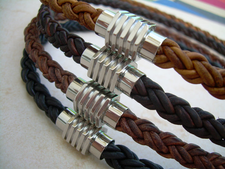 4/6/8MM Mens Black Braided Leather Cord Necklace Stainless Steel Magnetic  Clasp