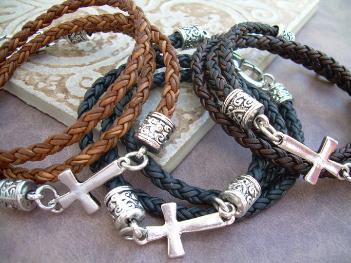 Leather Bracelet, Cross Bracelet, Mens Bracelets Leather, Christian Jewelry, Cross, Religious Gift, Mens Bracelet, Womens Bracelet, Faith - Urban Survival Gear USA