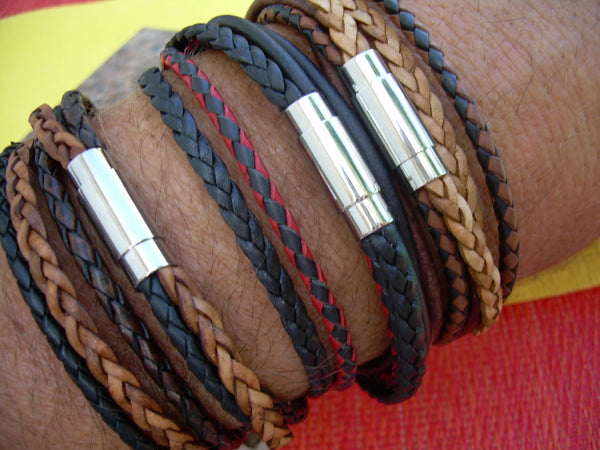 Mens Bracelets Leather, Mens Leather Bracelet, Double Wrap, Stainless Steel Magnetic Clasp, Mens Jewelry, Groom, Fathers Day, Groomsmen - Urban Survival Gear USA