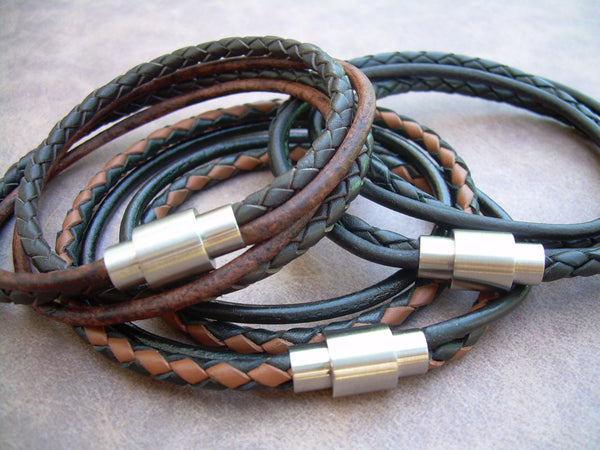 Mens  Leather Bracelet,Stainless Steel Magnetic Clasp,Mens Bracelet, Mens Jewelry, Leather Bracelet - Urban Survival Gear USA