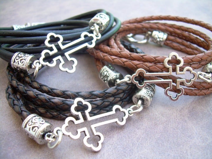 Cross Bracelet, Leather Bracelet, Mens Bracelet, Womens Bracelet, Religious Gift, Mens Jewelry, Womens Jewelry, Faith, Gift - Urban Survival Gear USA