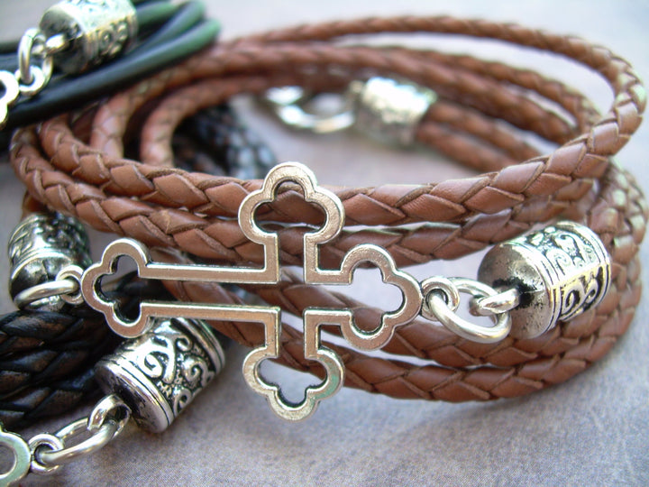 Cross Bracelet, Leather Bracelet, Mens Bracelet, Womens Bracelet, Religious Gift, Mens Jewelry, Womens Jewelry, Faith, Gift - Urban Survival Gear USA