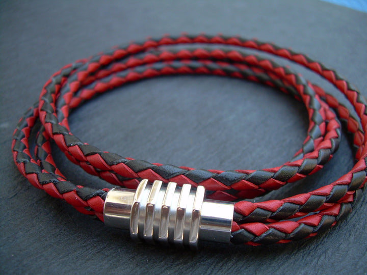 Two Toned Braided Leather Bracelet with Sprocket Style Stainless Steel Magnetic Clasp - Urban Survival Gear USA