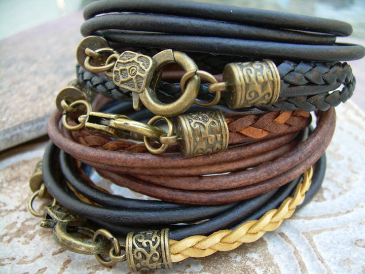 Triple Wrap Leather Bracelet with Antique Bronze Hardware, Mens Bracelet, Womens Bracelet,  Mens Jewelry, Wrap Bracelet - Urban Survival Gear USA