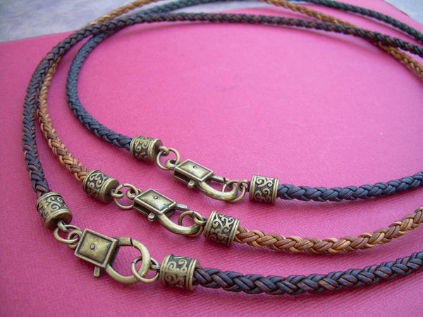 Braided Leather Necklace with Antique Bronze Hardware - Urban Survival Gear USA