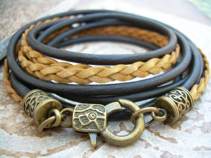 Triple Wrap Leather Bracelet with Antique Bronze Hardware, Mens ...