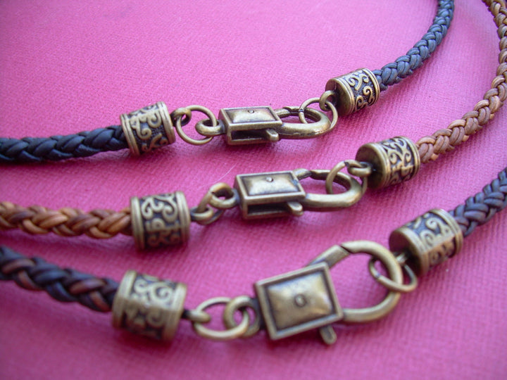 Braided Leather Necklace with Antique Bronze Hardware - Urban Survival Gear USA