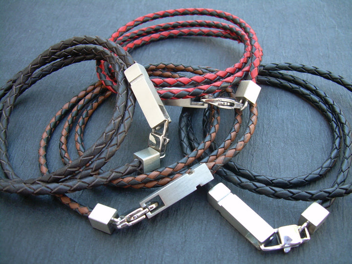 Mens Bracelet, Braided Mens Leather Bracelet, Mens Jewelry, Leather Bracelet, Triple Wrap, Stainless Steel Hardware, - Urban Survival Gear USA