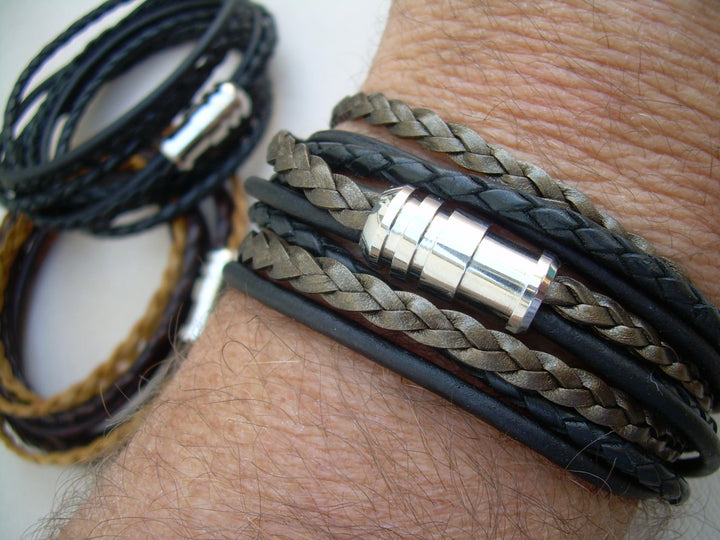 Men's Bracelets Leather, Leather Bracelets for Men, Leather Bracelets, Mens Bracelets, Magnetic Clasp Bracelet, Stainless Steel, Mens Gift, - Urban Survival Gear USA