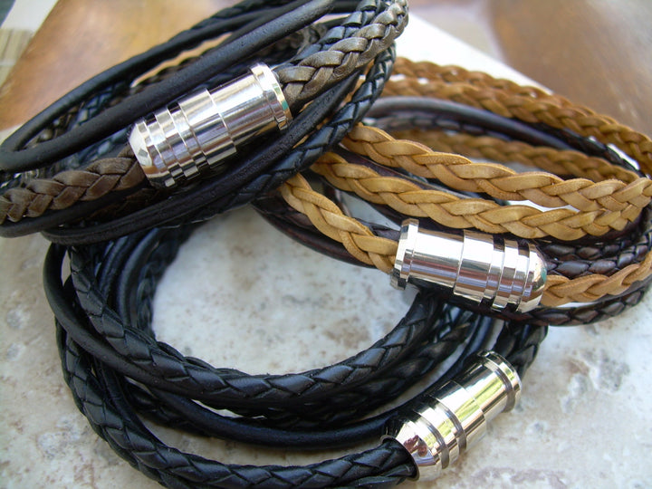Men's Bracelets Leather, Leather Bracelets for Men, Leather Bracelets, Mens Bracelets, Magnetic Clasp Bracelet, Stainless Steel, Mens Gift, - Urban Survival Gear USA
