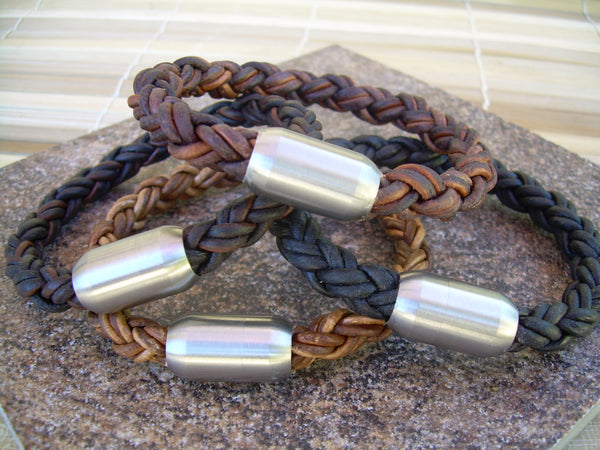 Braided Leather Bracelet for Men, Mens Bracelets Leather, Leather Bracelets for Men, Leather Bracelets, Men's Bracelets, Steel Clasp, - Urban Survival Gear USA