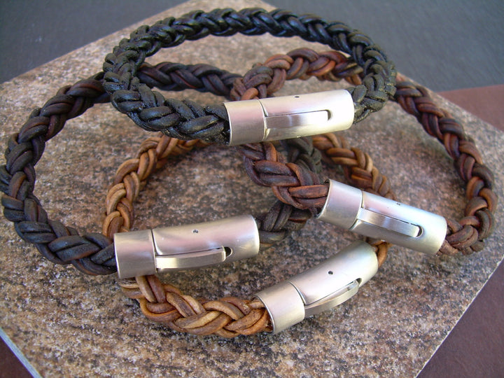 Leather Bracelets for Men, Braided Leather Bracelets for Men, Mens Bracelets Leather, Stainless Steel, Magnetic Bayonet Clasp,  For Men - Urban Survival Gear USA
