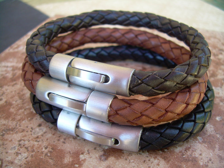 Mens Leather Bracelet with Stainless Steel Bayonet Clasp, Mens Bracelet, Mens Jewelry,Leather Bracelet - Urban Survival Gear USA