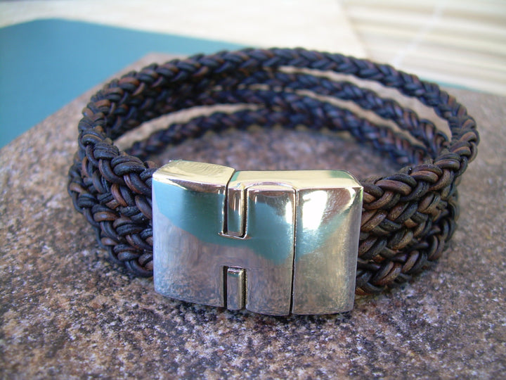 Mens Premium Quality Leather Bracelet with a Large Stainless Steel Magnetic Clasp, Leather Bracelet,  Mens Bracelet, Mens Jewelry, Groomsmen - Urban Survival Gear USA