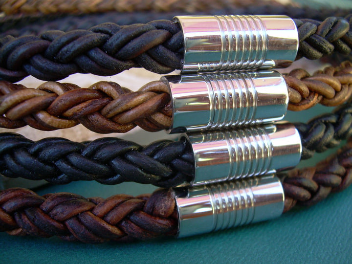 Thick Braided  Leather Necklace for Men, Stainless Steel Magnetic Clasp,Mens Necklace,Mens Jewelry, Groomsmen, Fathers Day, Groom - Urban Survival Gear USA