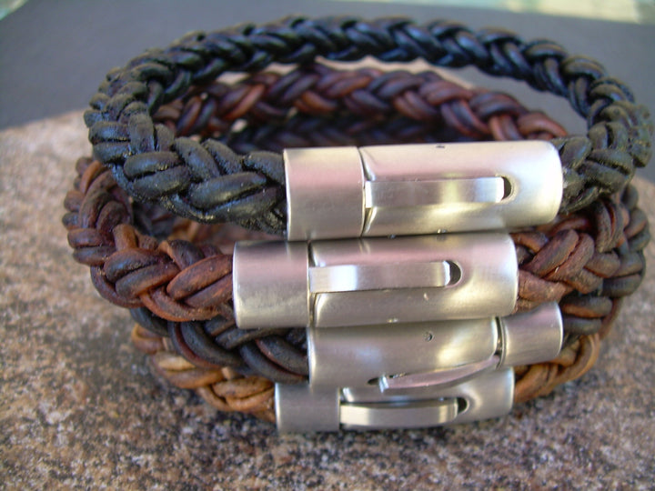 Chunky Braided Leather Bracelet, Leather Bracelet, Mens Bracelet, Mens Jewelry, , Bayonet Clasp Stainless Steel Magnetic, Leather Jewelry - Urban Survival Gear USA