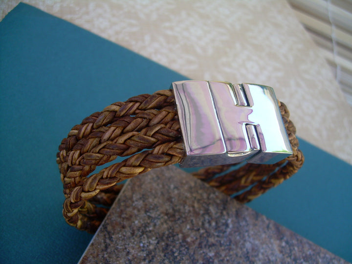 Custom Made Wide 5mm Leather Cord Bracelet Magnetic Buckle One