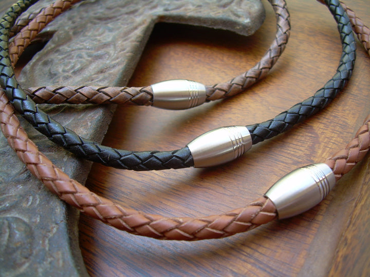 Braided Mens Leather Necklace With A Magnetic Clasp Of Stainless Steel, Leather Necklace, Mens Necklace, Mens Jewelry,Mens Gift, Necklace, - Urban Survival Gear USA