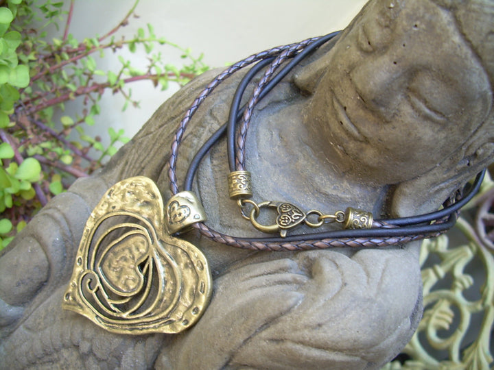 Antique Bronze Heart Pendant On A Leather Necklace - Urban Survival Gear USA