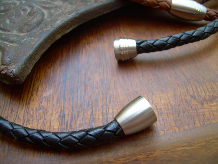 Braided Leather Necklace with Matted Stainless Steel Magnetic Clasp - Urban Survival Gear USA