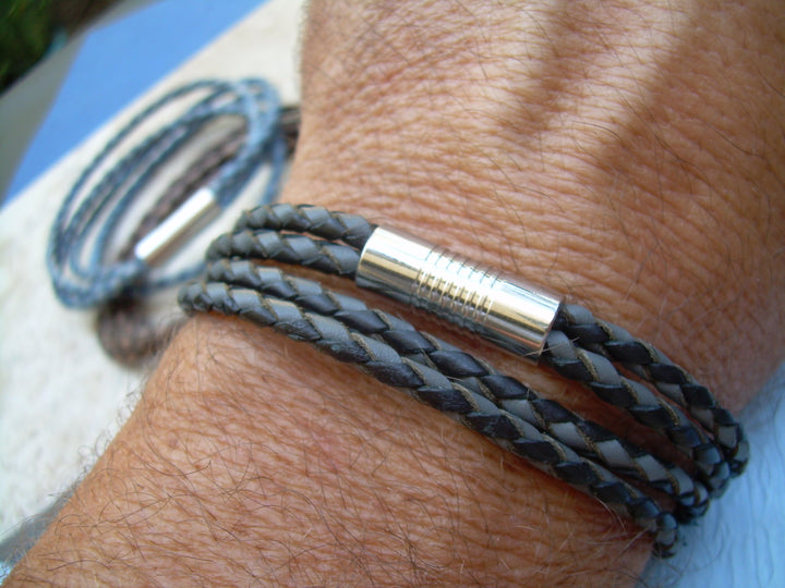 Magnetic Clasp Leather Bracelet, Leather Wrap Bracelet, Braided Bracelet, Mens Jewelry, Mens Bracelet,  Mens Gift, For Him, Stainless Steel - Urban Survival Gear USA