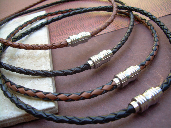 Mens Braided Leather Necklace with Stainless Steel Magnetic Clasp, Leather Necklace,Mens Jewelry,Mens Necklace, Mens Gift, Necklace, Jewelry - Urban Survival Gear USA