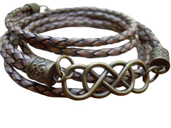 Leather Wrap Infinity Bracelet, Infinity Bracelet, Grey Braided Bracelet, Infinity, Mens Bracelet, Womens Bracelet, Mens Jewelry, Gray - Urban Survival Gear USA