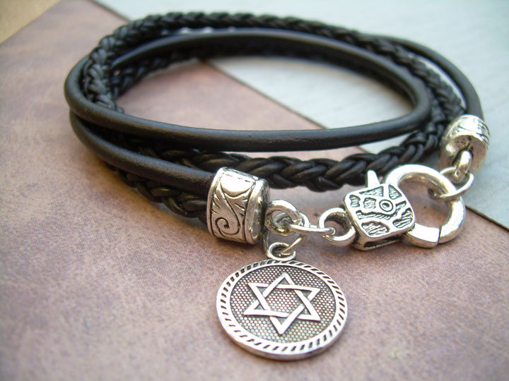 Star of David Leather Bracelet, Men's Bracelets Leather, Star of David, Judaica, Womens Bracelet, Religious Gift, Jewish Gift, Mens Gift, - Urban Survival Gear USA