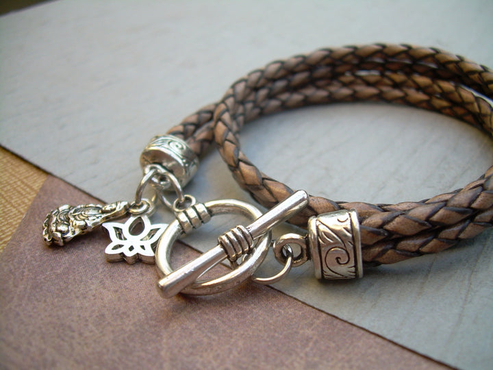 Quan Yin and Lotus Leather Wrap Bracelet, Quan Yin, Kwan Yin, Lotus, Yoga, Namaste, Leather Bracelet, Womens Bracelet,Womens Jewelry, - Urban Survival Gear USA