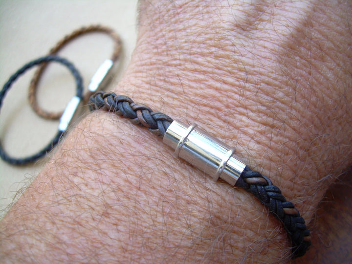Braided Leather Bracelet with Triple Barrel Stainless Steel Magnetic Clasp - Urban Survival Gear USA