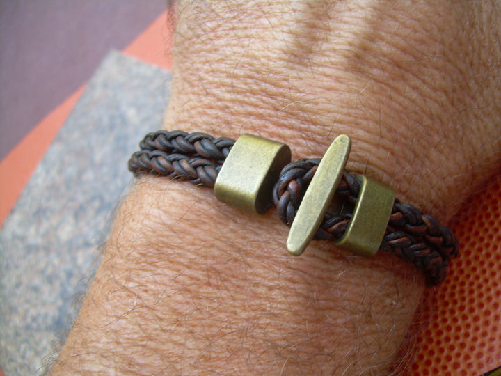 Mens Bracelet Brown Braided Leather Cuff Bracelet with Bronze Hardware Womens Bracelet Mens Jewelry Leather Jewelry Bronze Bracelet, - Urban Survival Gear USA
