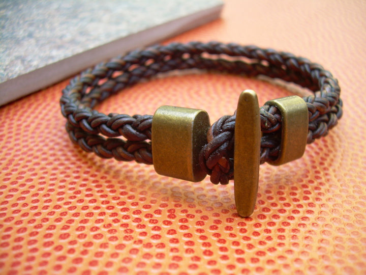 Mens Bracelet Brown Braided Leather Cuff Bracelet with Bronze Hardware Womens Bracelet Mens Jewelry Leather Jewelry Bronze Bracelet, - Urban Survival Gear USA