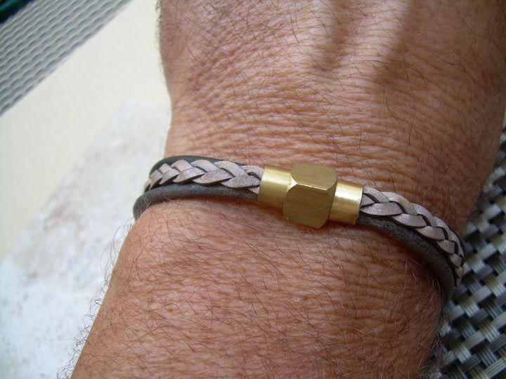 Leather Bracelet with an Industrial Raw Brass Magnetic Clasp,Leather Bracelet,Mens Bracelet,Womens Bracelet,Industraial,Mens Jewelry,For Him - Urban Survival Gear USA