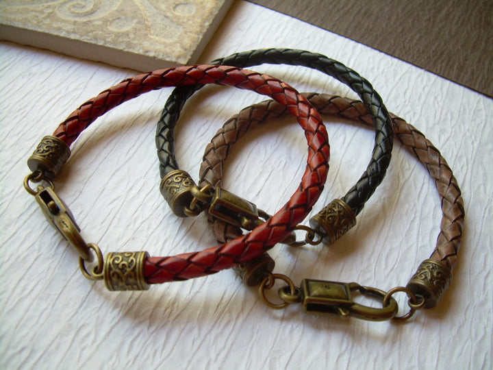 Mens Red Braided Leather Bracelet with Antique Bronze Hardware, Mens Bracelet, Mens Jewelry,Fathers Day,Leather Jewelry, Leather Bracelet - Urban Survival Gear USA