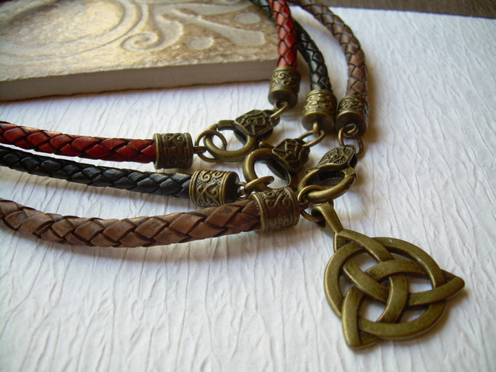 Antique Bronze Triquetra Pendant on a Leather Necklace - Urban Survival Gear USA