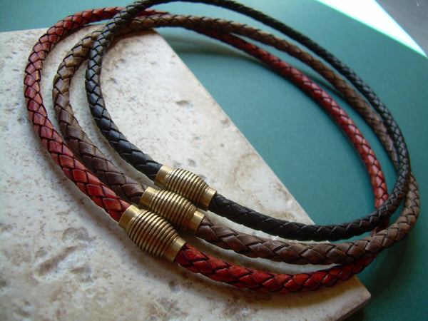Magnetic Clasp Braided Leather Necklace, Leather Necklace, Mens Necklace, Mens Jewelry, Mens Gift, Gift for Him, Leather Jewelry, His - Urban Survival Gear USA