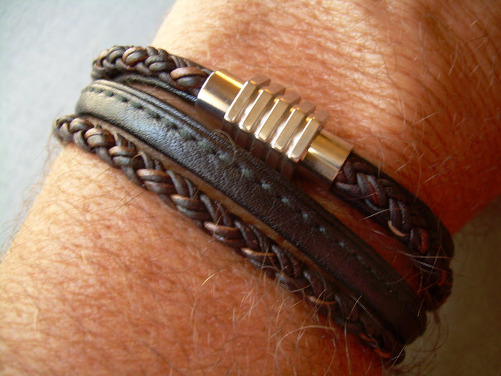 Mens Leather Bracelet with Stainless Steel Magnetic Clasp, Mens Bracelets Leather, Leather Bracelet, Mens Jewelry, Gift for him, - Urban Survival Gear USA