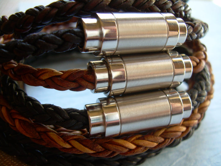 Leather Bracelets for Men, Mens Leather Bracelets, Mens Bracelets, Leather Bracelets, Mens Wrap Bracelet, Braided Bracelet, Magnetic Clasp, - Urban Survival Gear USA