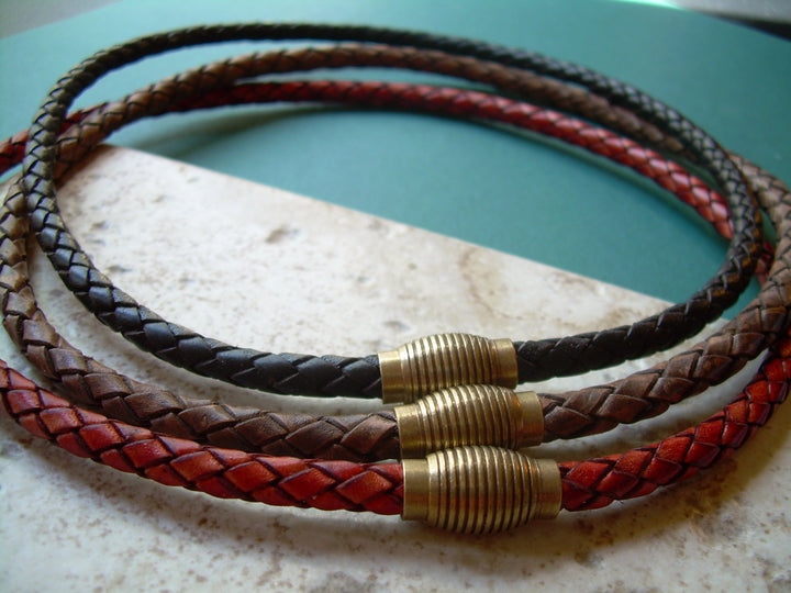 Braided Leather Necklace with Antique Brass Magnetic Clasp - Urban Survival Gear USA