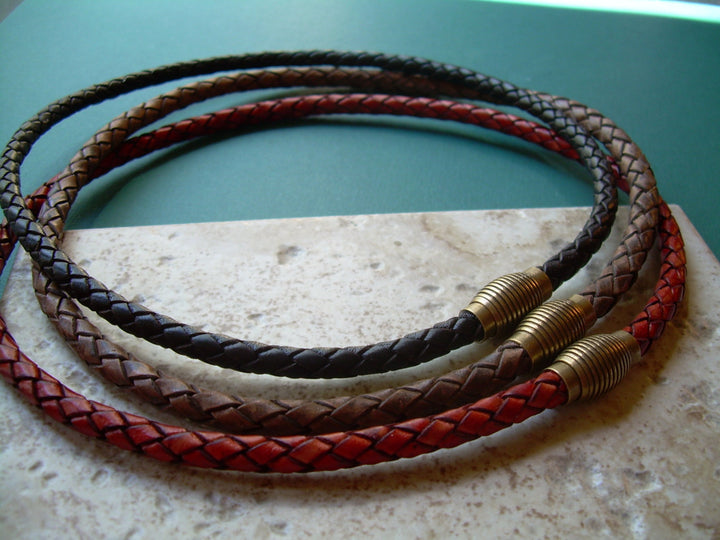 Braided Leather Necklace with Antique Brass Magnetic Clasp - Urban Survival Gear USA